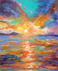 Artist Mair Pattersun's painting of St Martin In The Caribbean - Seascape